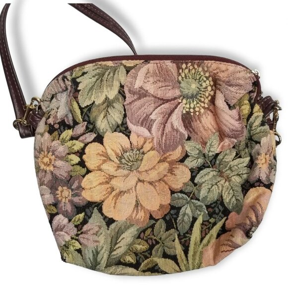 Vintage Crossbody Floral Tapestry Bag Zipper Pocket Nature Goblin Fairy - Picture 2 of 9